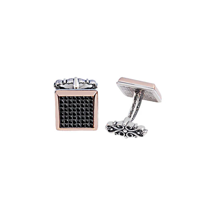 Silver Black Zircon Stone Cufflink