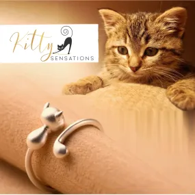 Sleeping Cat Ring in Solid 925 Sterling Silver - Adjustable