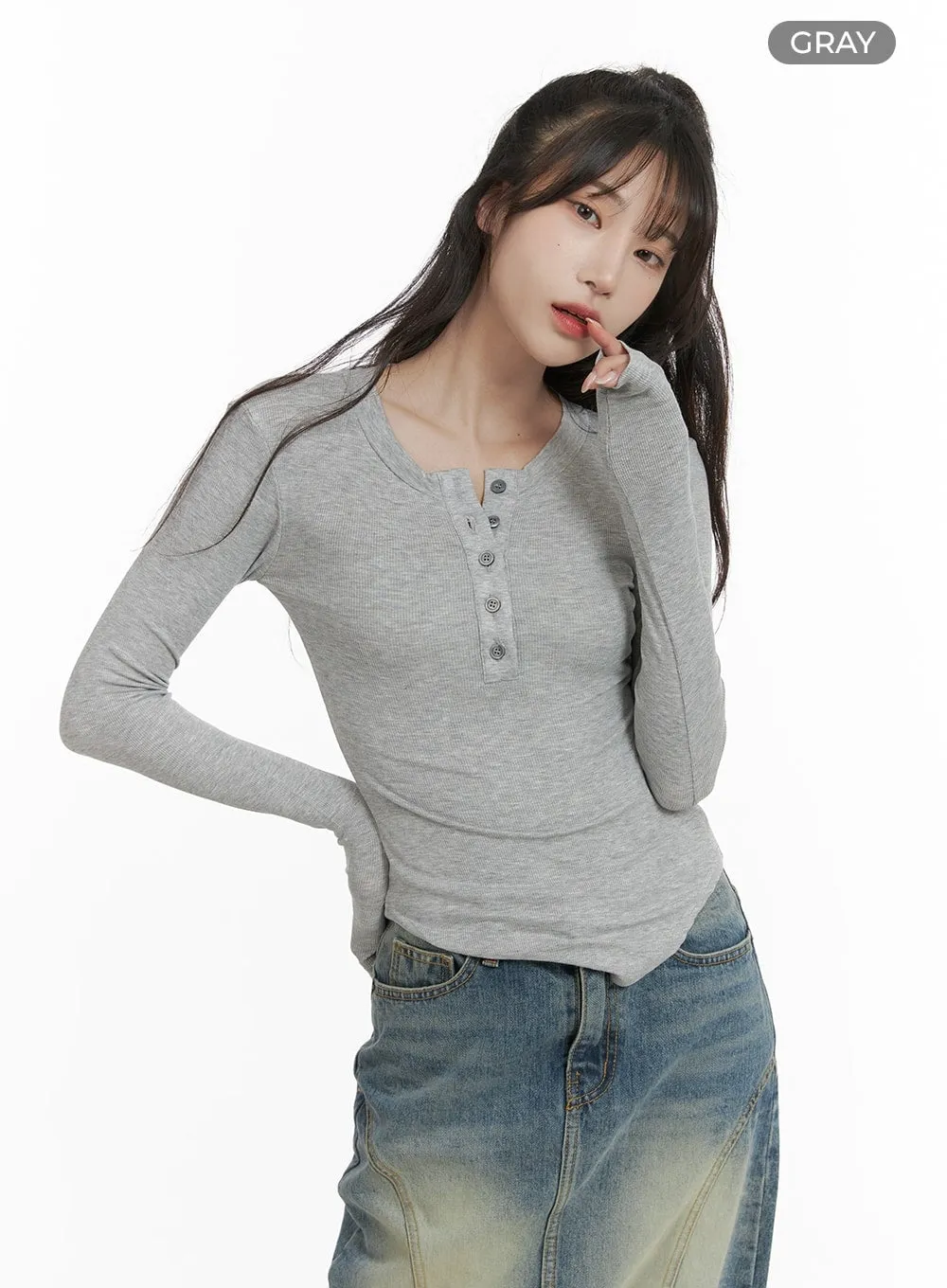 Slim Fit Buttoned Long Sleeve Top CA403