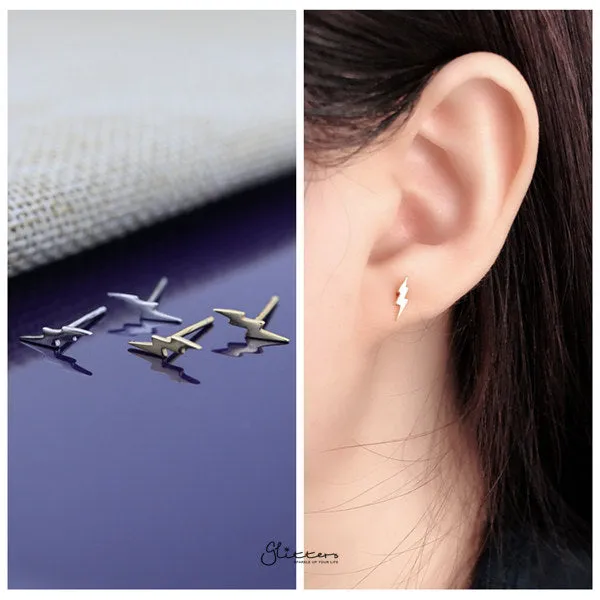 Solid 925 Sterling Silver Lightning Bolt Stud Earrings