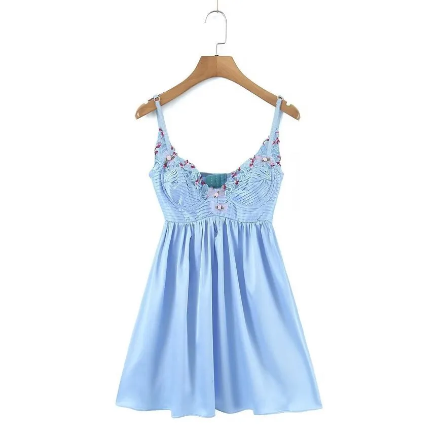 Spaghetti Strap V-Neck Floral Mini A-Line Dress aa24