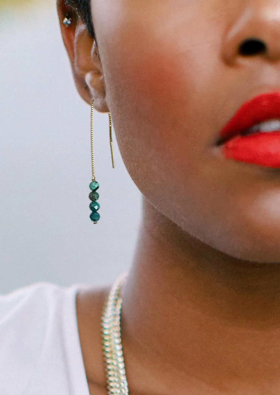 special edition chrysocolla threader earrings - gold