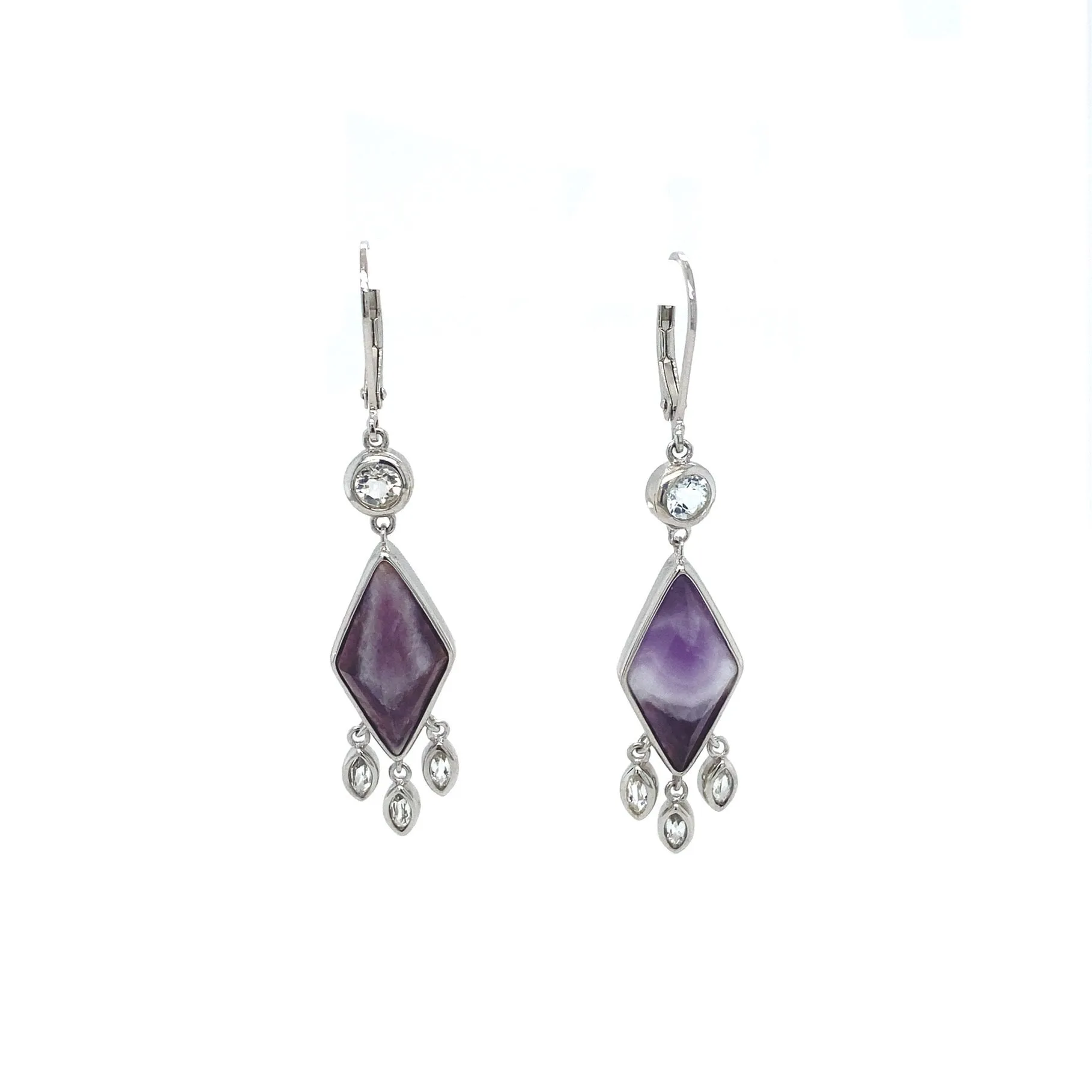 Sterling Silver Kite Chevron Amethyst with Cubic Zirconia Accents Leverback Earrings