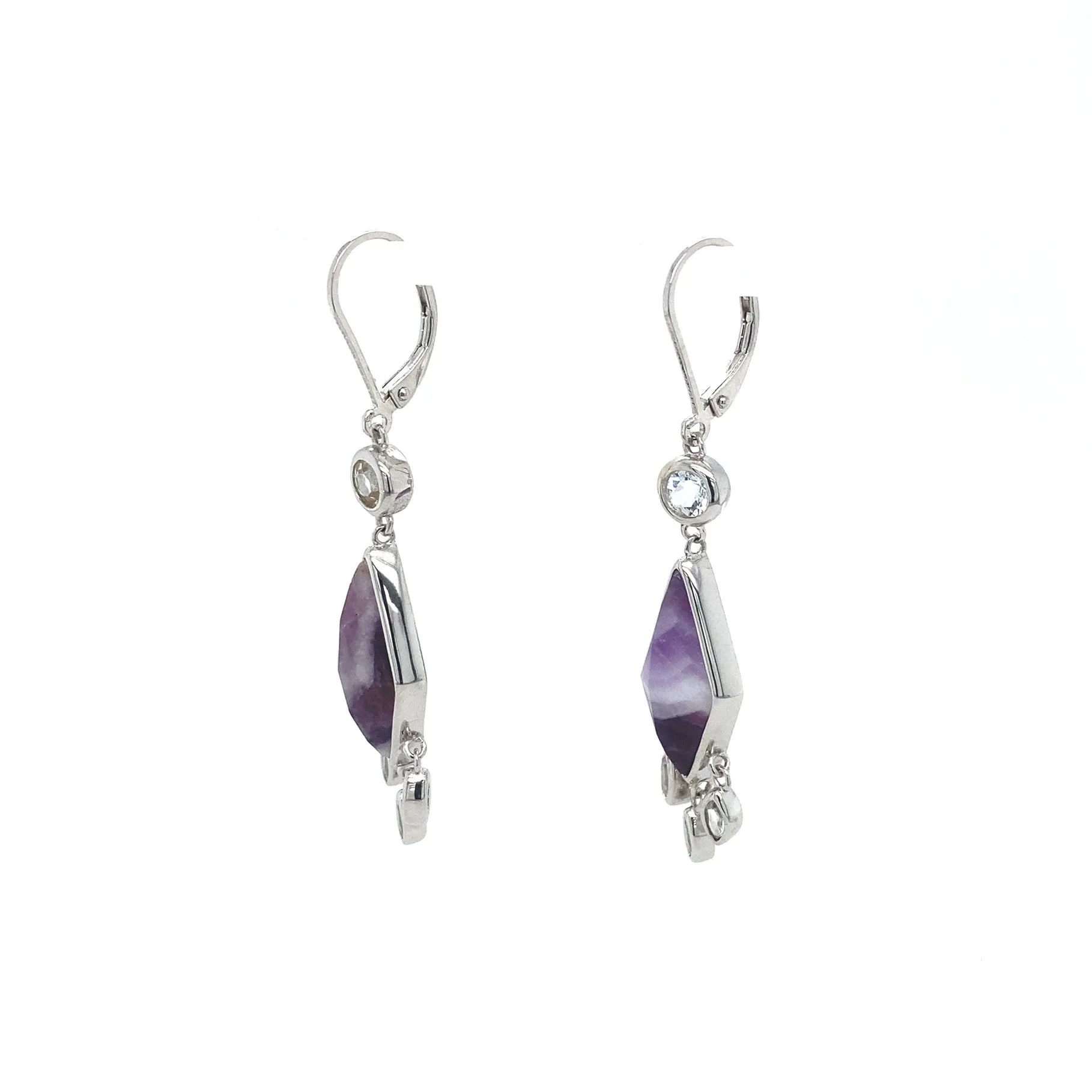 Sterling Silver Kite Chevron Amethyst with Cubic Zirconia Accents Leverback Earrings