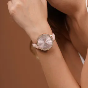 Sunrise All Pink Rhinestone PU Strap Watch