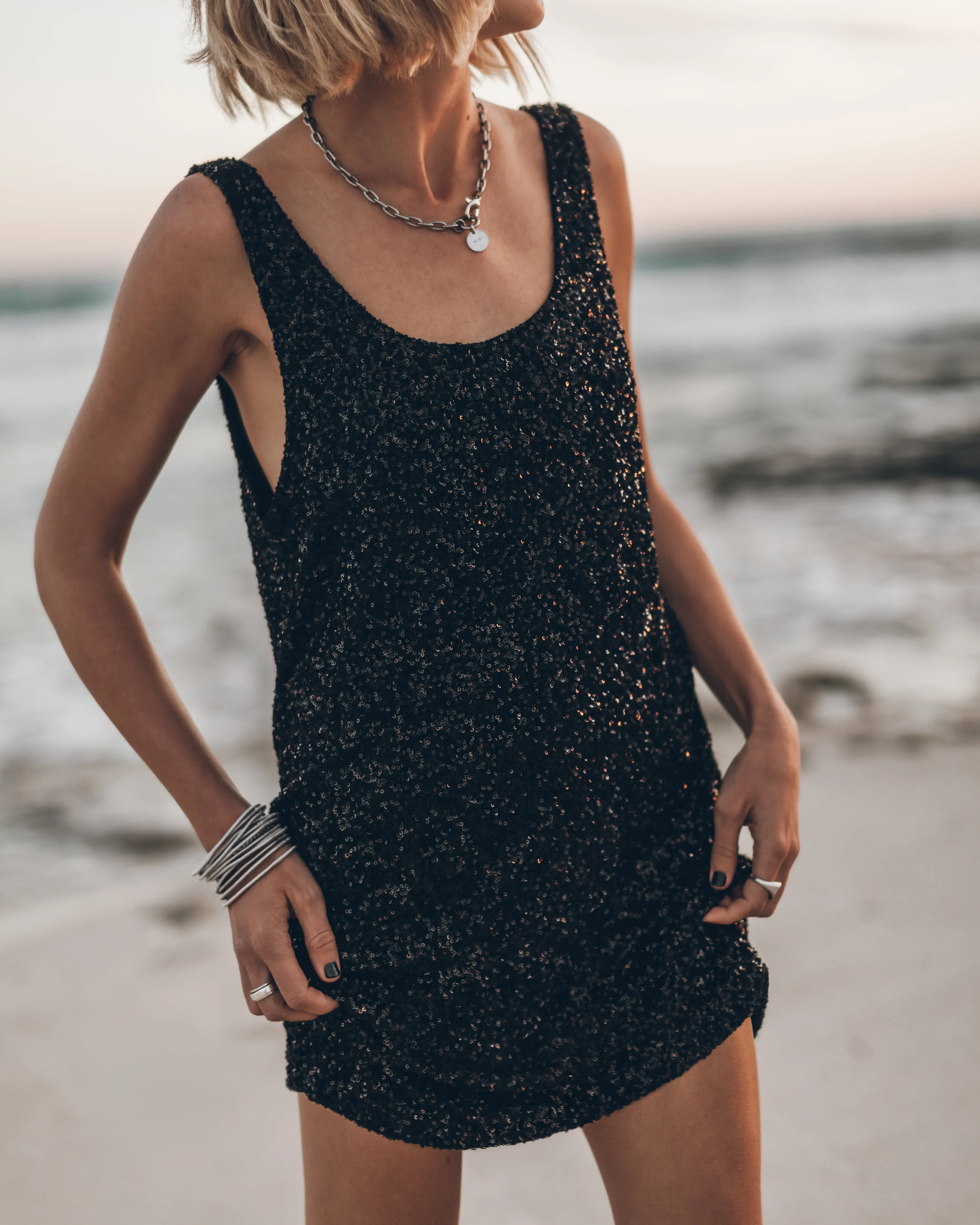 The Black Sequin Tank Dress