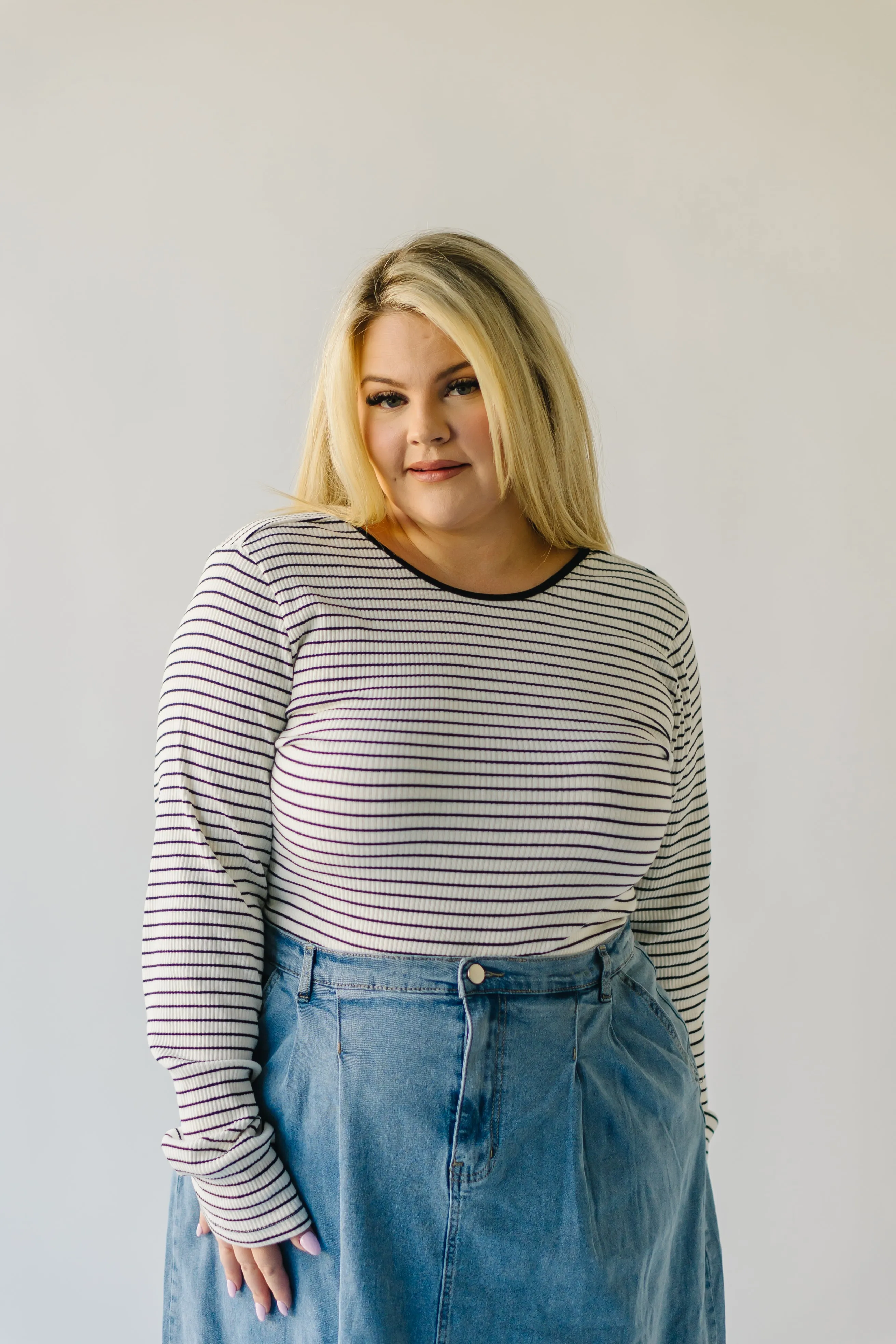 The Largo Striped Long Sleeved Tee in White   Black