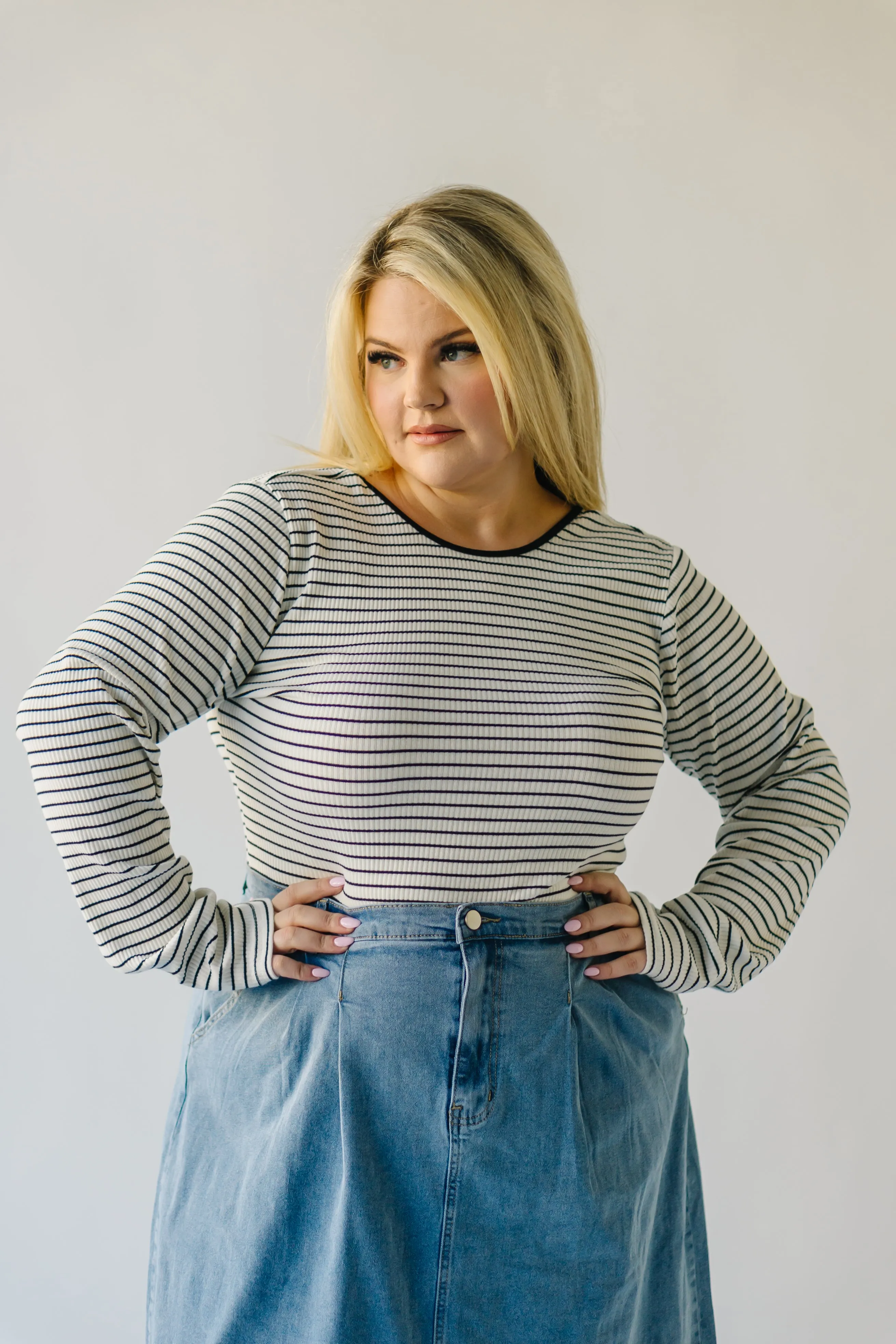 The Largo Striped Long Sleeved Tee in White   Black