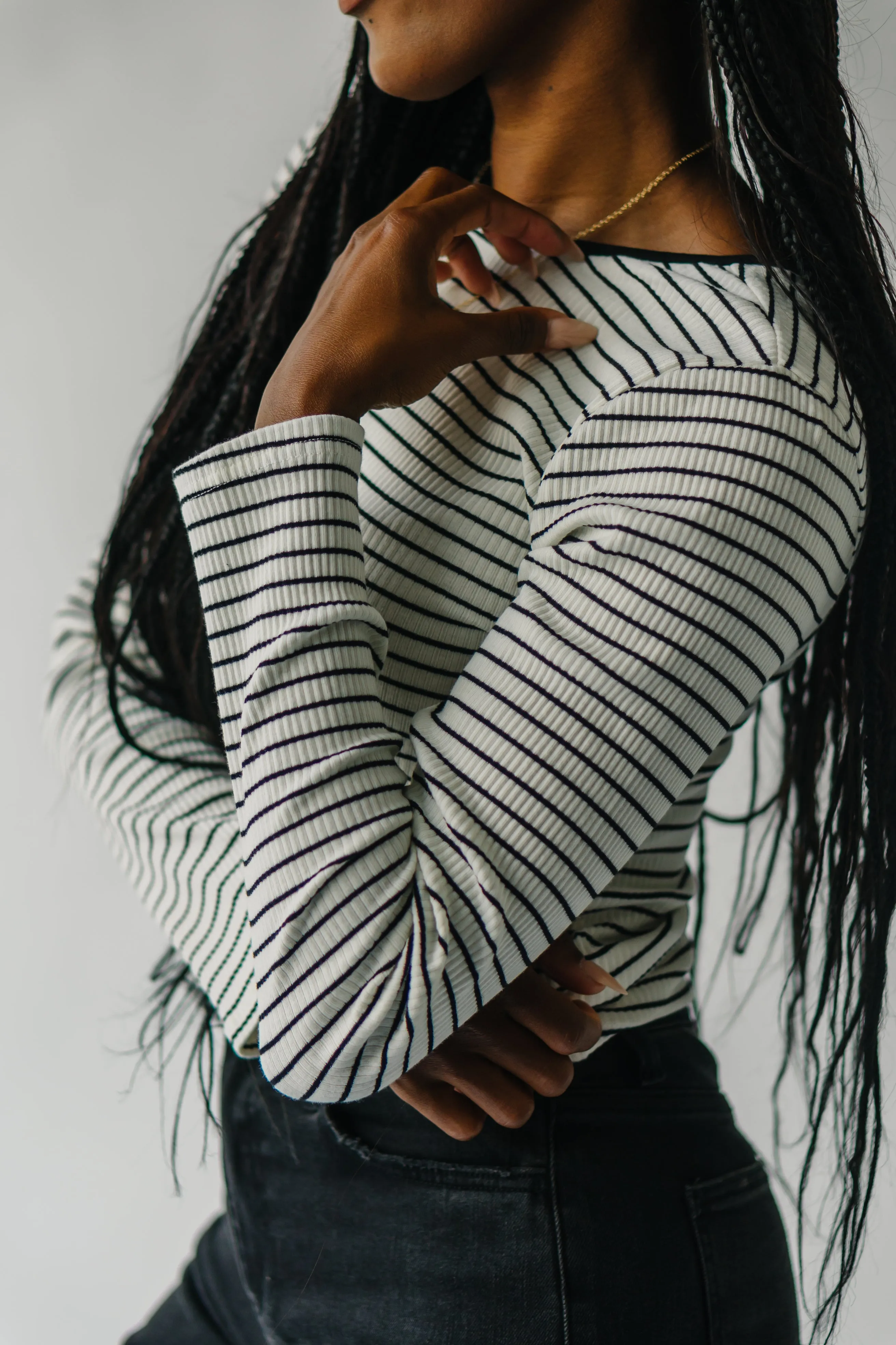 The Largo Striped Long Sleeved Tee in White   Black