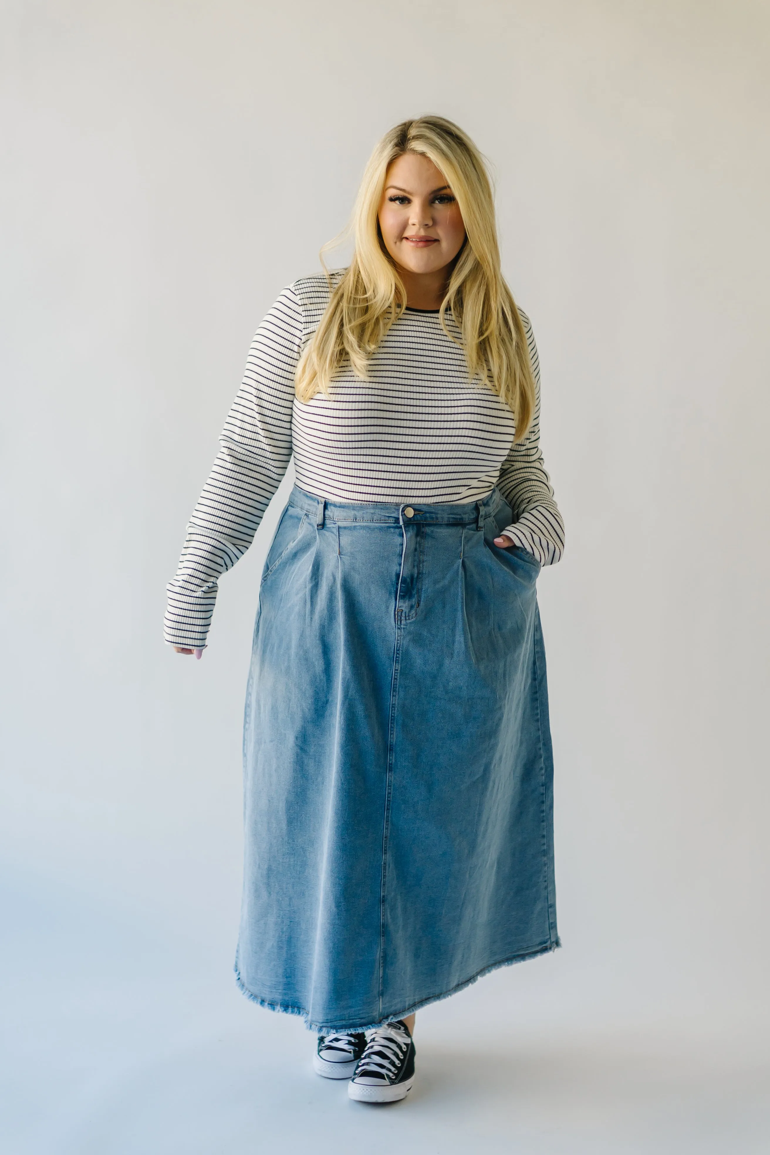 The Largo Striped Long Sleeved Tee in White   Black