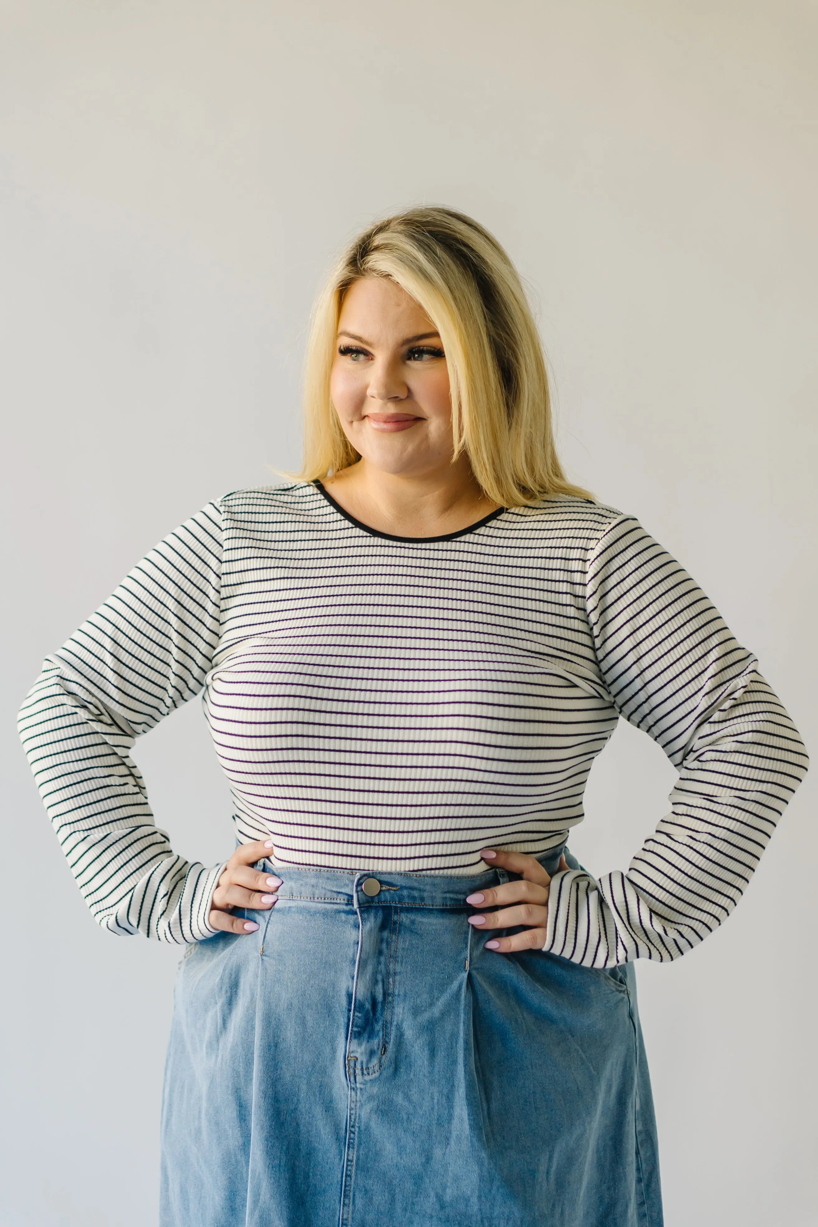 The Largo Striped Long Sleeved Tee in White   Black