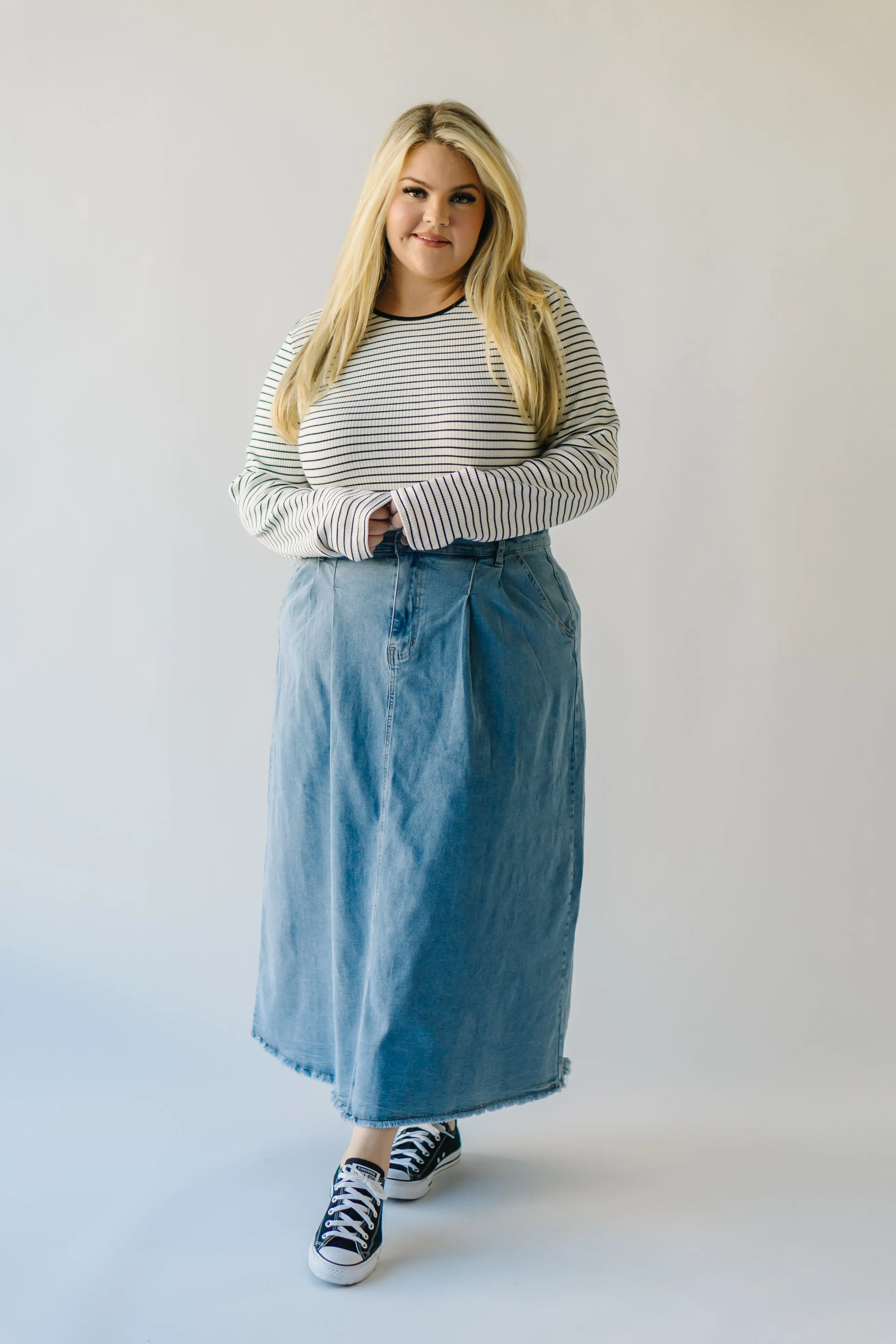 The Largo Striped Long Sleeved Tee in White   Black