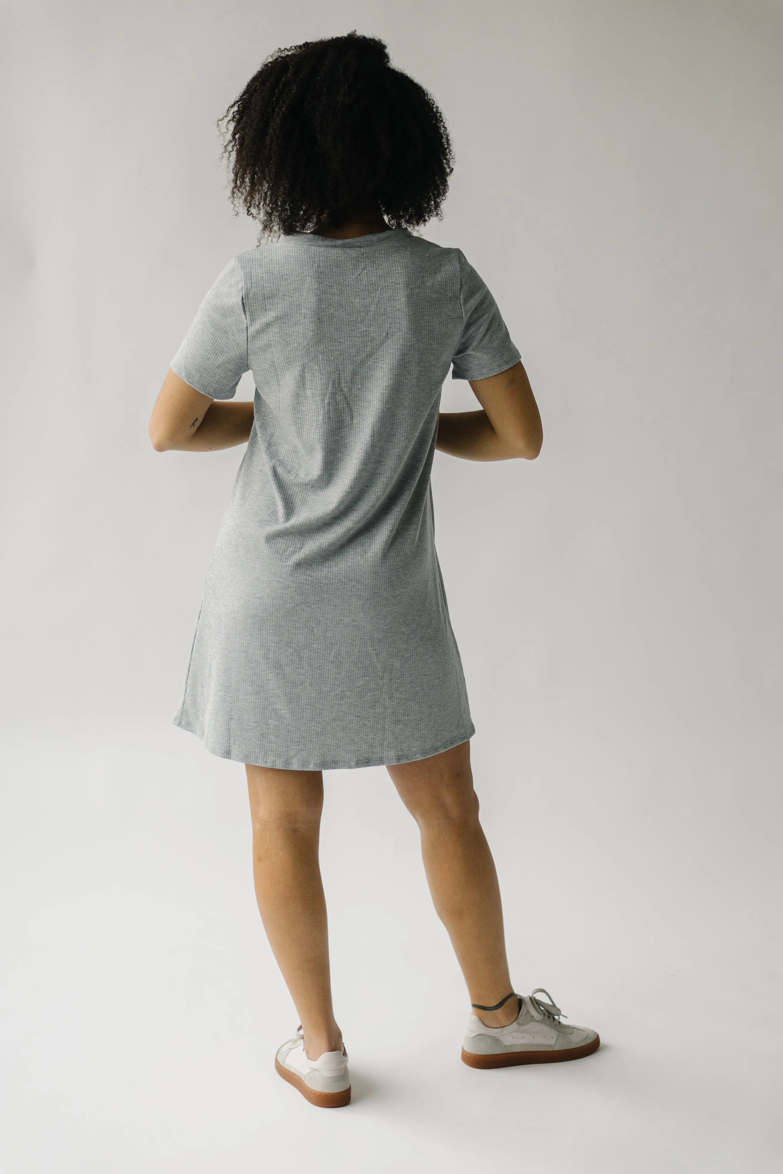 The Nyman Ribbed V-Neck Tee Dress in Heather Grey