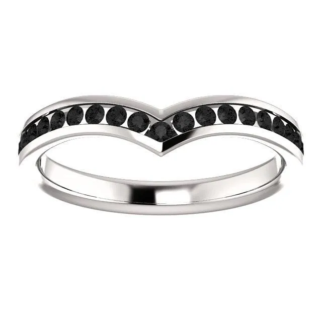 Vera Band - V-Shape Contoured Wedding Ring with channel-set Diamond, Moissanite, Ruby or Sapphire