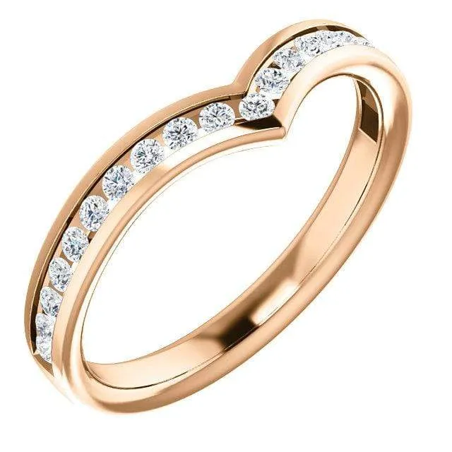 Vera Band - V-Shape Contoured Wedding Ring with channel-set Diamond, Moissanite, Ruby or Sapphire