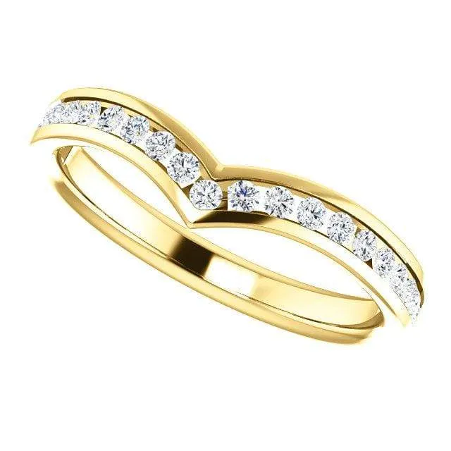 Vera Band - V-Shape Contoured Wedding Ring with channel-set Diamond, Moissanite, Ruby or Sapphire