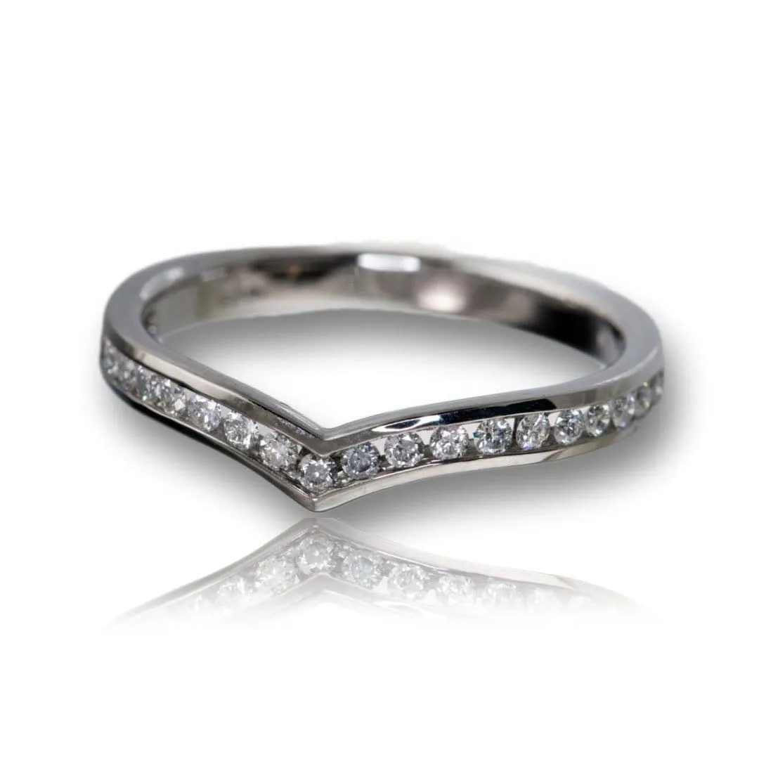 Vera Band - V-Shape Contoured Wedding Ring with channel-set Diamond, Moissanite, Ruby or Sapphire