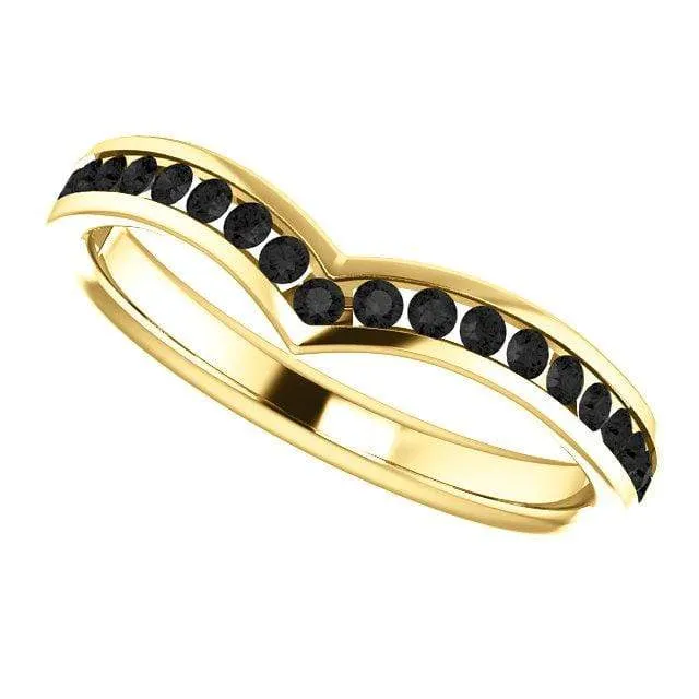 Vera Band - V-Shape Contoured Wedding Ring with channel-set Diamond, Moissanite, Ruby or Sapphire