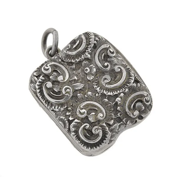 Victorian Sterling Silver Repousse Vinaigrette Pendant