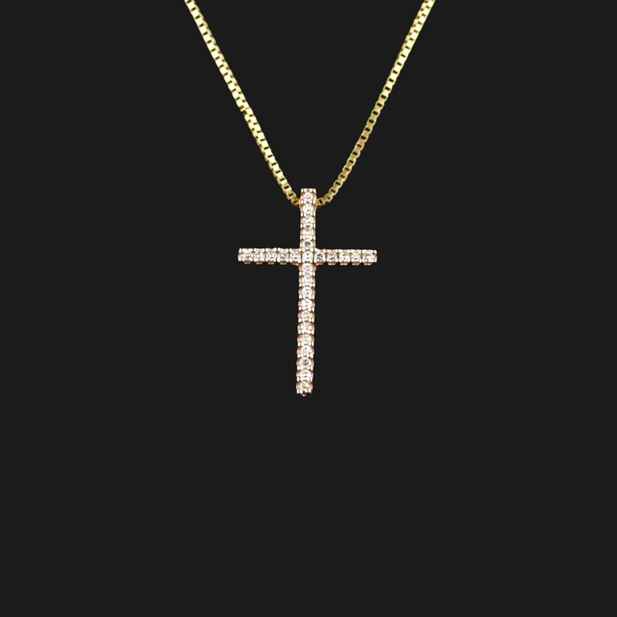 Vintage 10K Rose Gold Diamond Cross Pendant Necklace