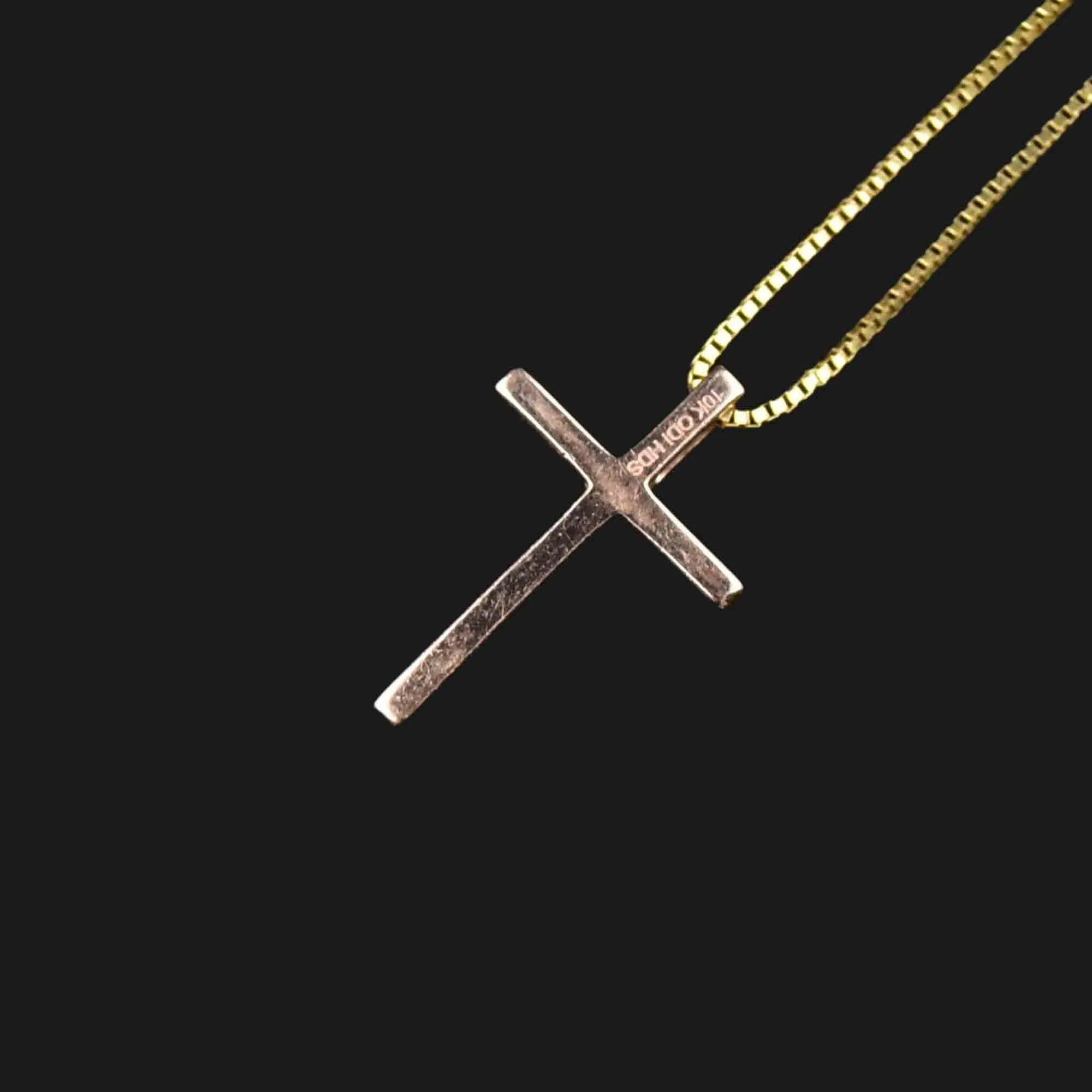 Vintage 10K Rose Gold Diamond Cross Pendant Necklace