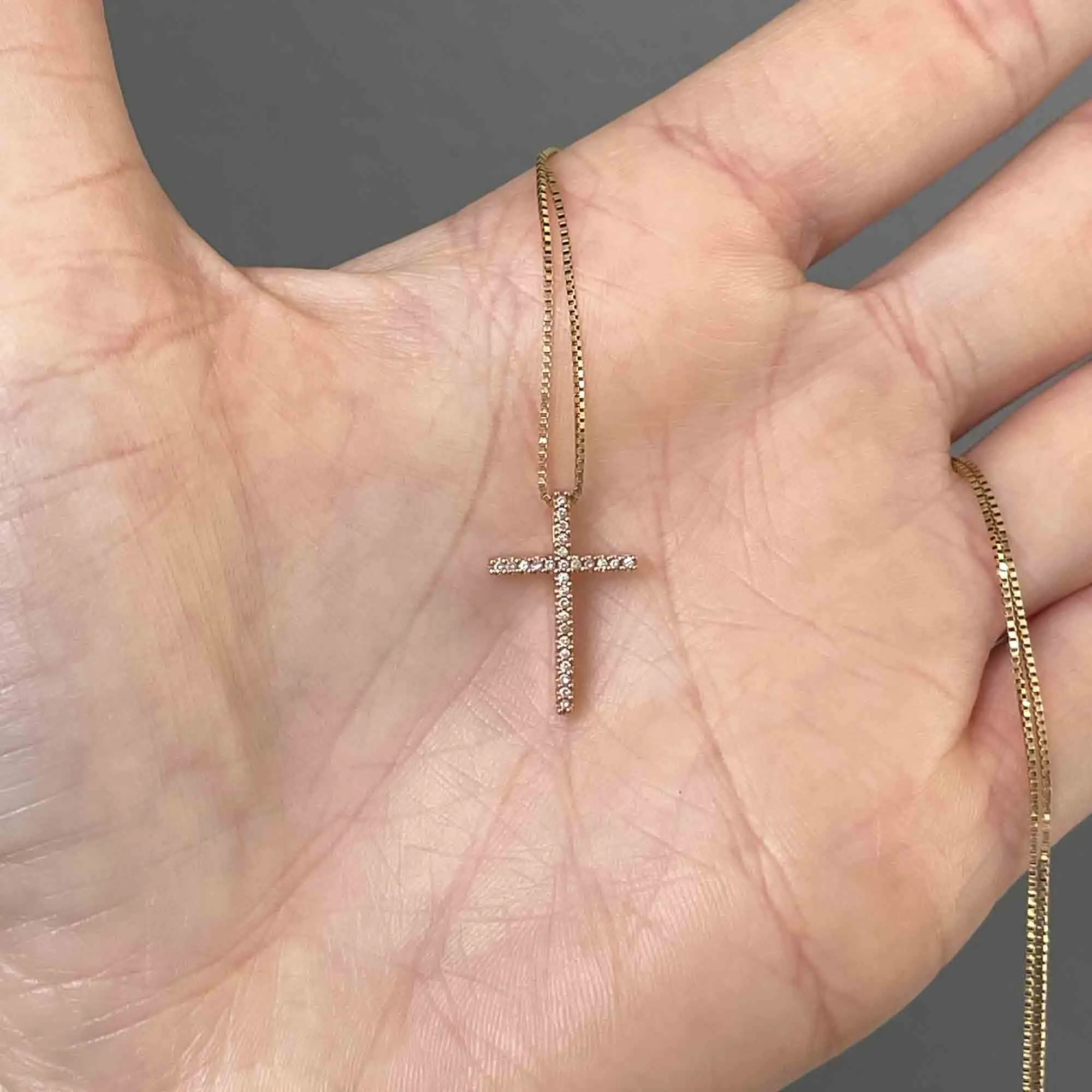 Vintage 10K Rose Gold Diamond Cross Pendant Necklace