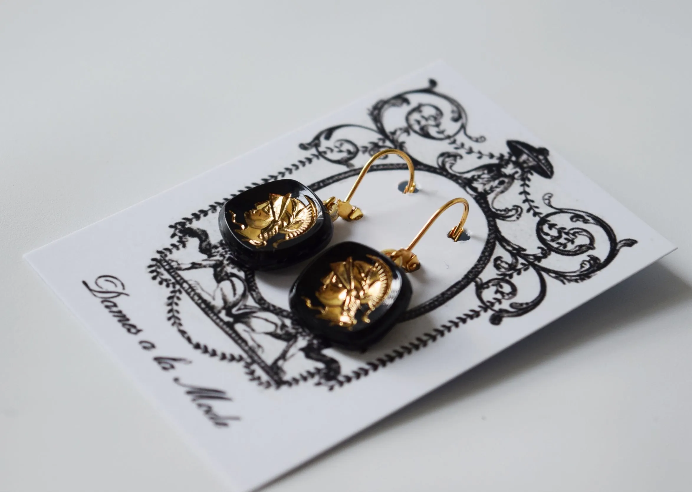 Warrior Intaglio Earrings - Black and Gold