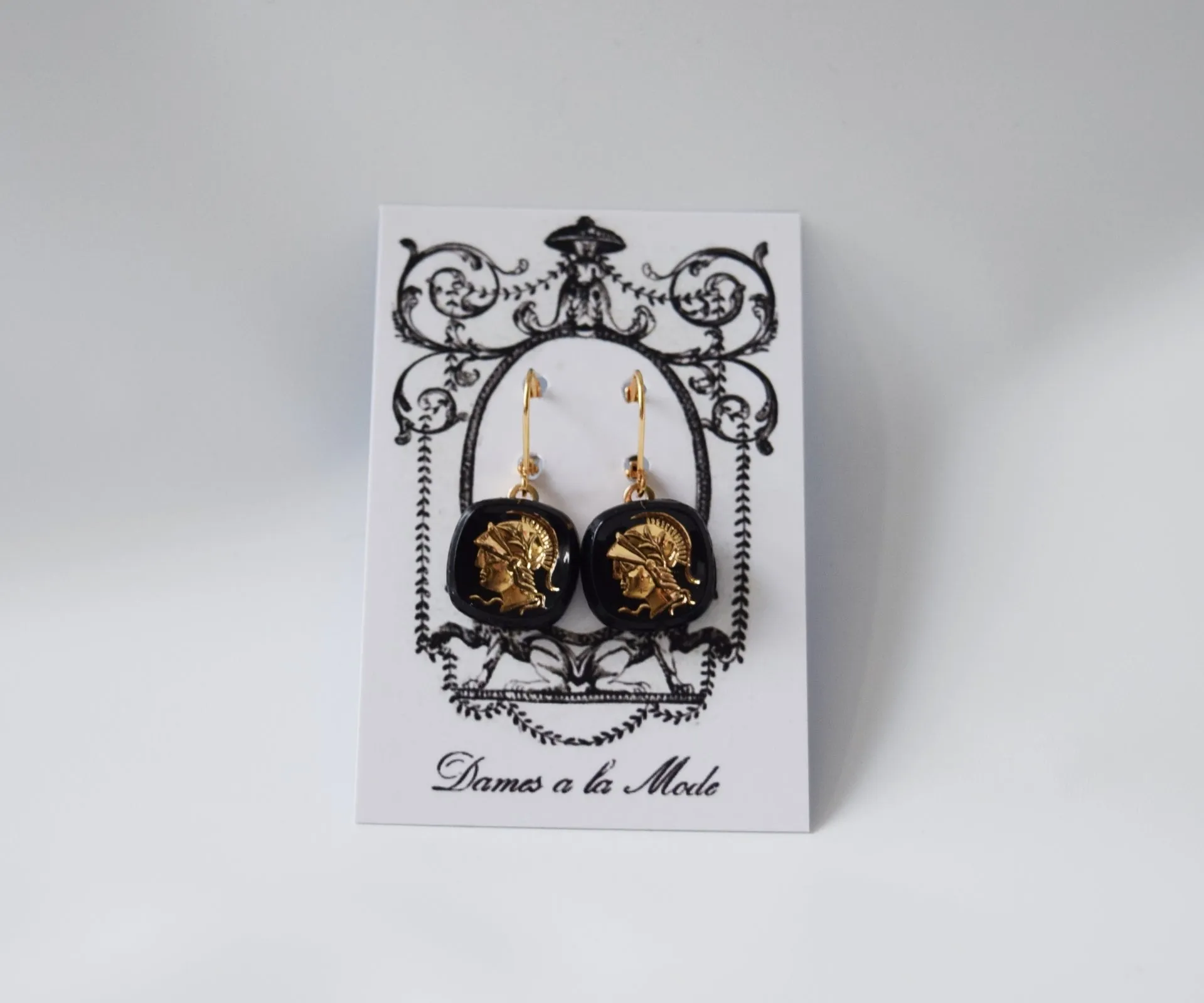 Warrior Intaglio Earrings - Black and Gold