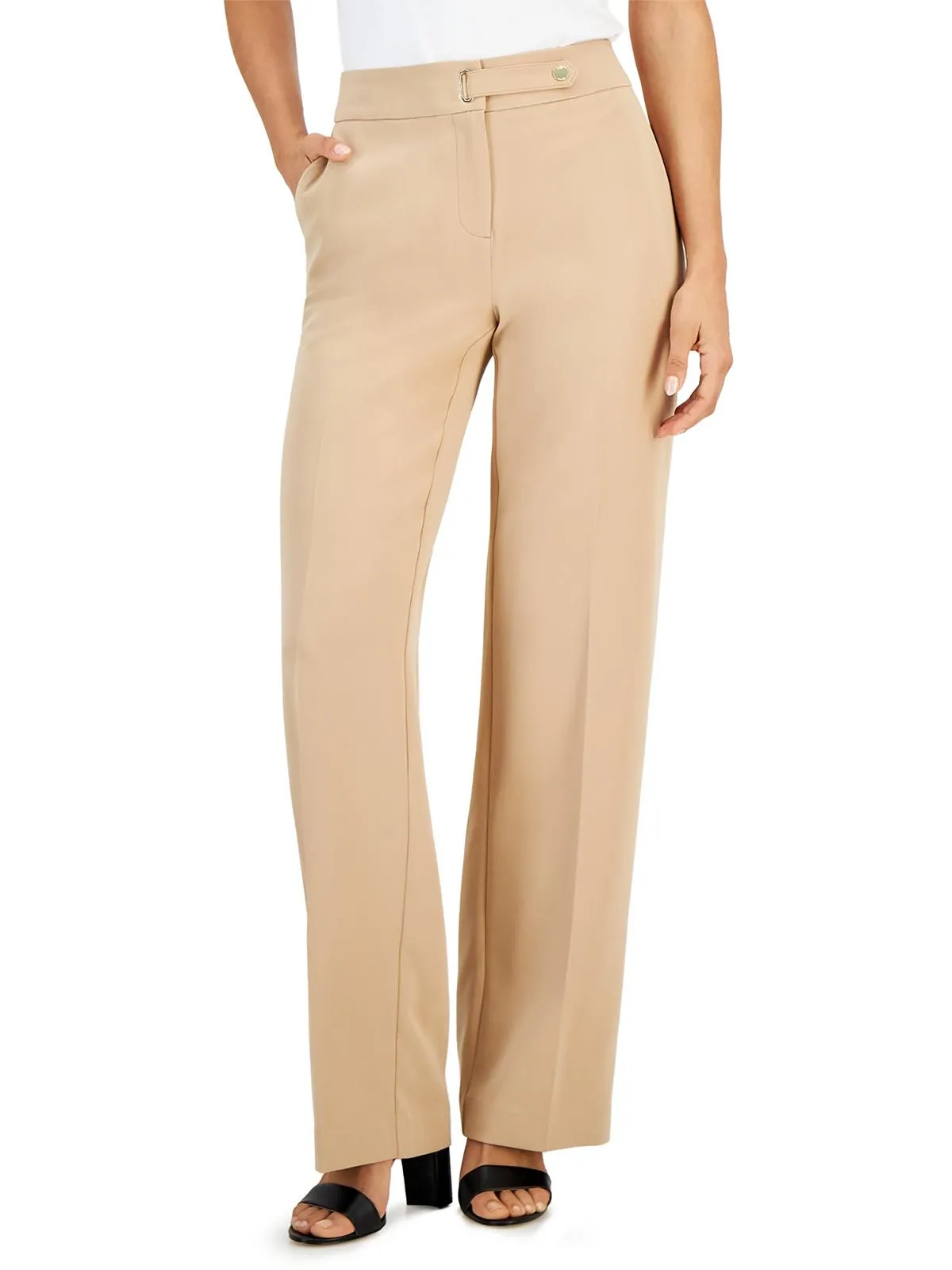 Womens High Rise Solid Wide Leg Pants