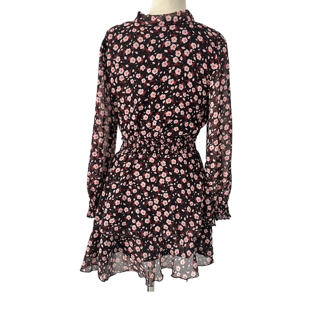 ZARA Black & Pink Floral Printed Knee-length Dress | Gently Used |