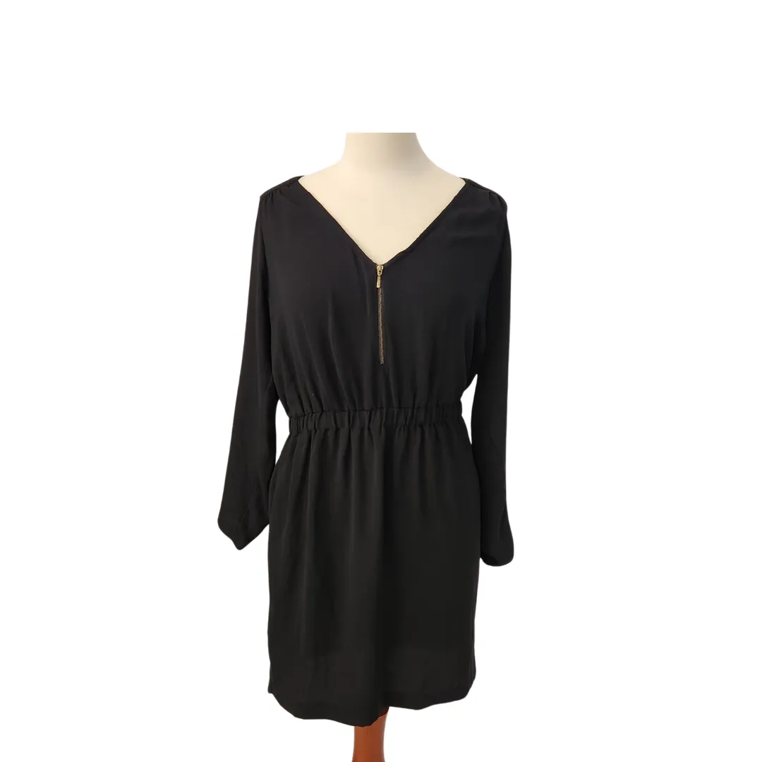 ZARA Black Cinched-waist Front-zip Knee-length Dress | Pre Loved |